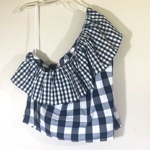 J. Crew Factory Gingham One‎ Shoulder Top